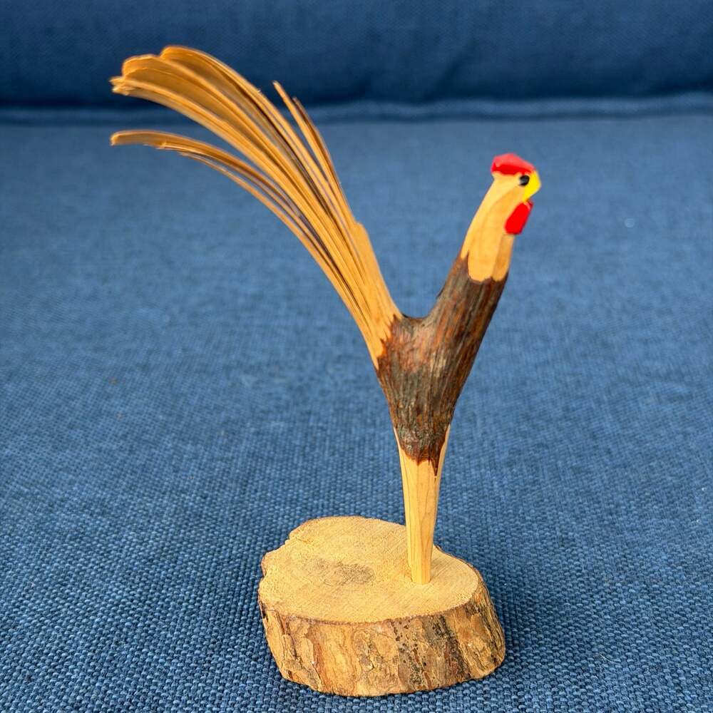 Hand Carved Wooden Rooster Whittled Folk Art Figure Primitive Chicken Farmhouse